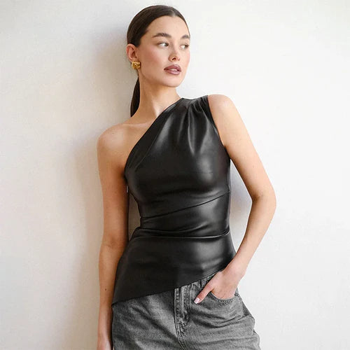 2024 Fall Snd Winter New Pure Color Slim Sleeveless One-Shoulder