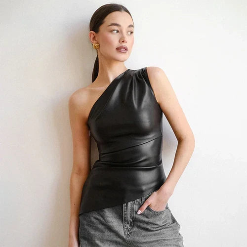 2024 Fall Snd Winter New Pure Color Slim Sleeveless One-Shoulder