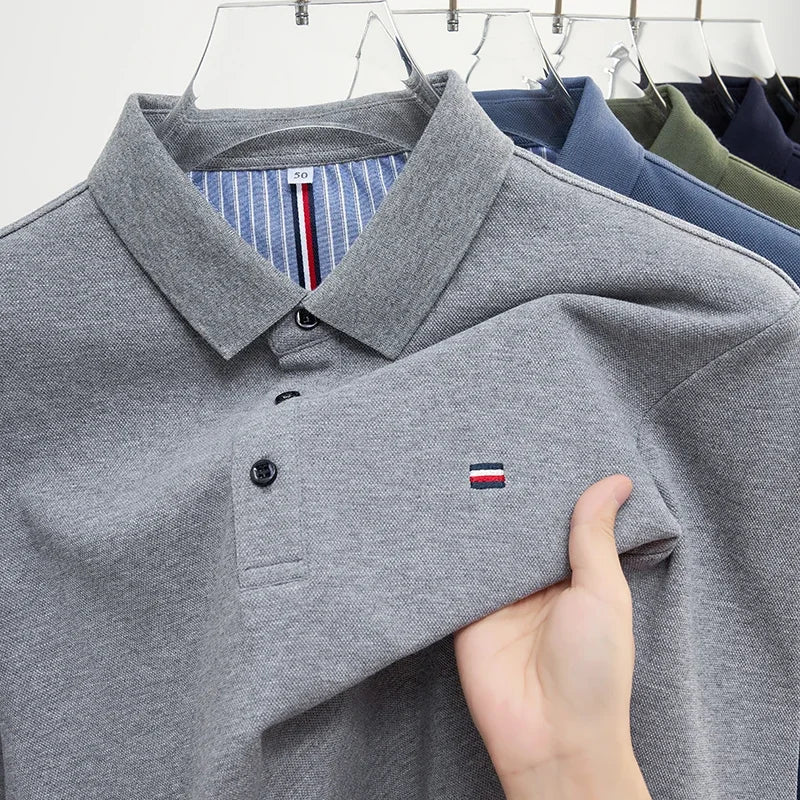 New Men's Casual and Fashionable Embroidered Long Sleeved Polo Shirt