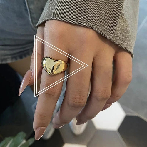Stainless Steel Simple Smooth Metal Heart Ring for Women Men Y2K
