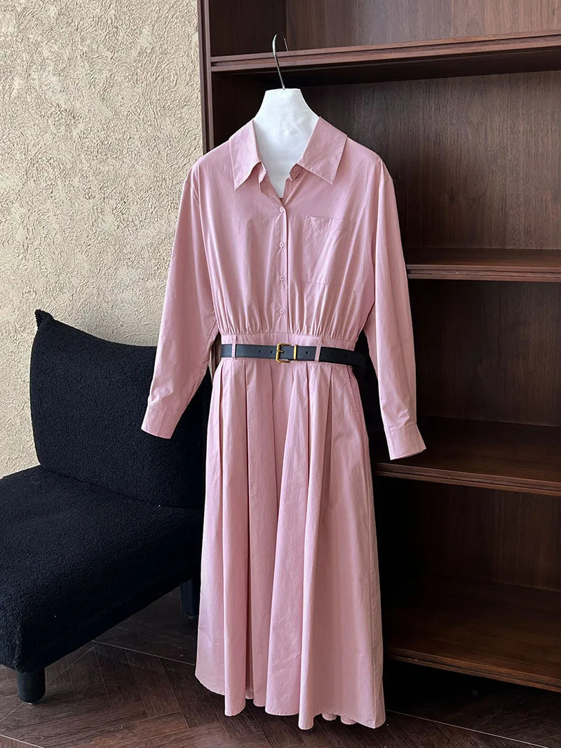 Polo‘s Collar Shirt Dress Women Spring Slimming Long Dress With A