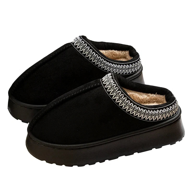 Feslishoet Winter Woman Slippers Plush Interior Anti Slip Sole Thick Bottom Embroider Fashion Warm Slippers Use Indoor Outdoor
