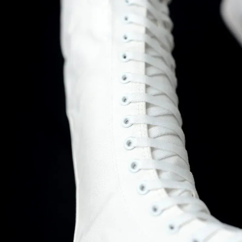 Canvas Long Boots for Women High Top Women Canvas Shoes Lace Up Knee