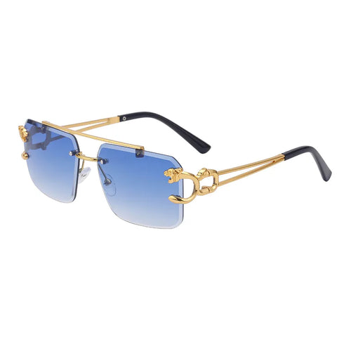 Fashion Metal Leopard Rimless Sunglasses Double Bridges Gradient Ocean