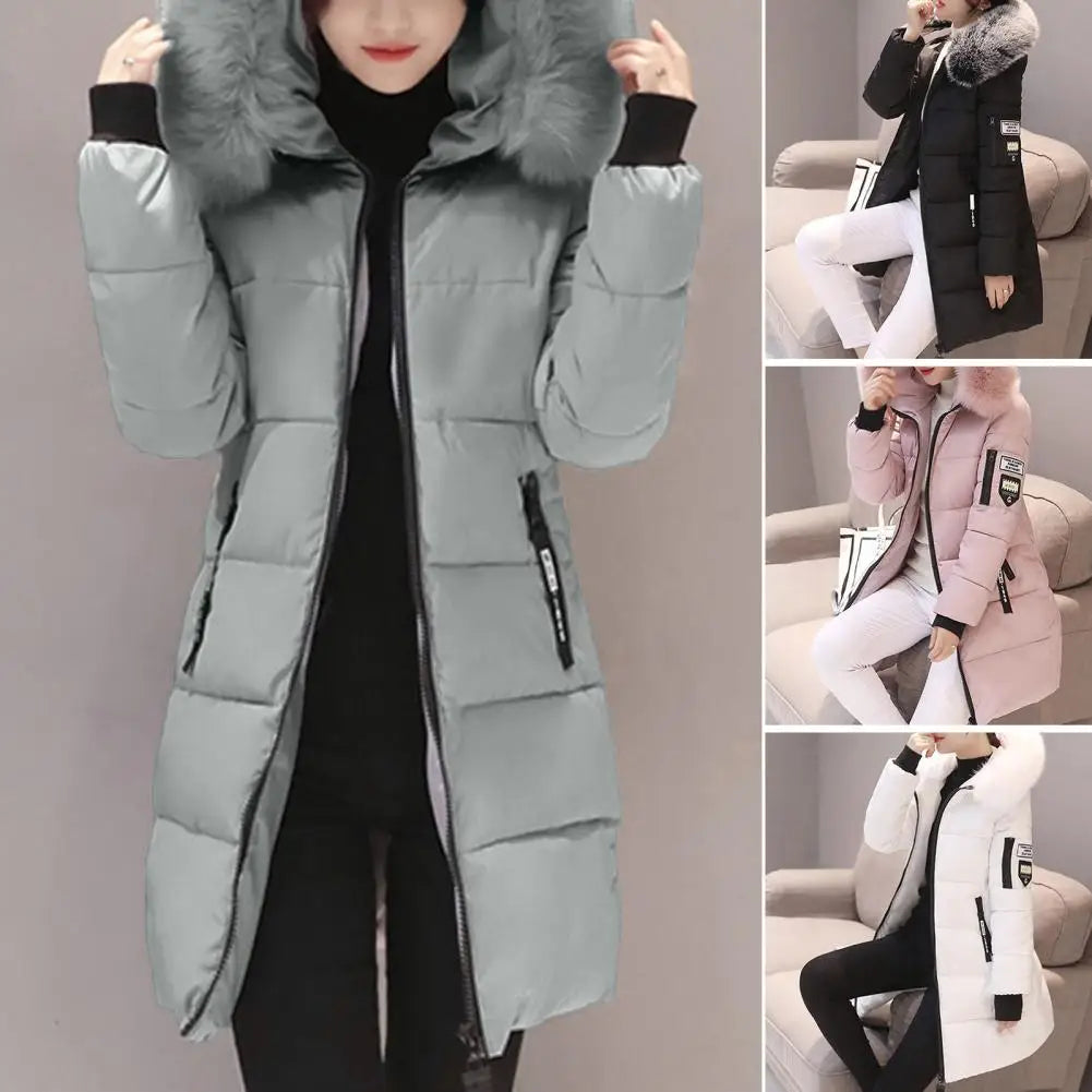 2024 New Winter Coat Women's Jacket Fur Neckline Long Basic Coats