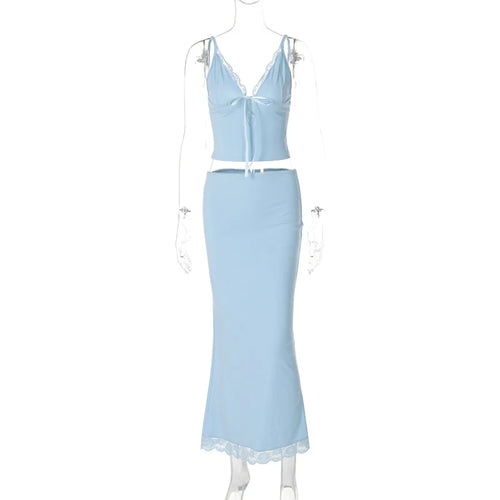 Y2k Matching Suit Women’s 2 Piece Summer Outfits Lace Trim Sleeveless