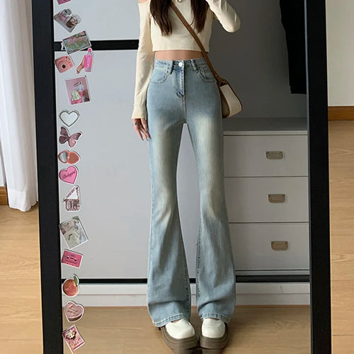 Women Flare Stretch Moustache Jeans Fashion Skinny Bell Bottom High