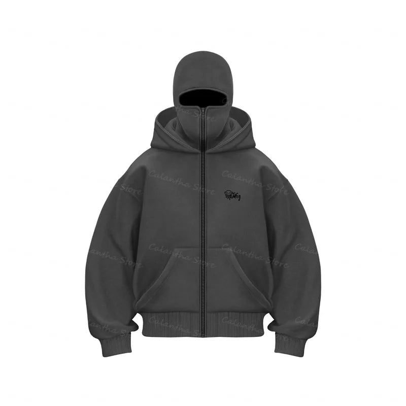 Men's Balaclava Zip Hoodie Winter Warm Casual Sweatshirt with Hooded