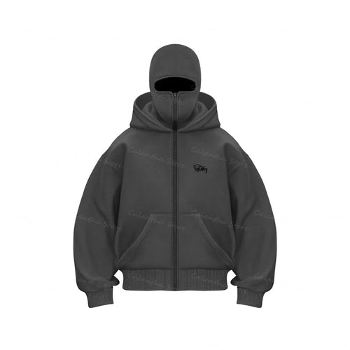 Men's Balaclava Zip Hoodie Winter Warm Casual Sweatshirt with Hooded