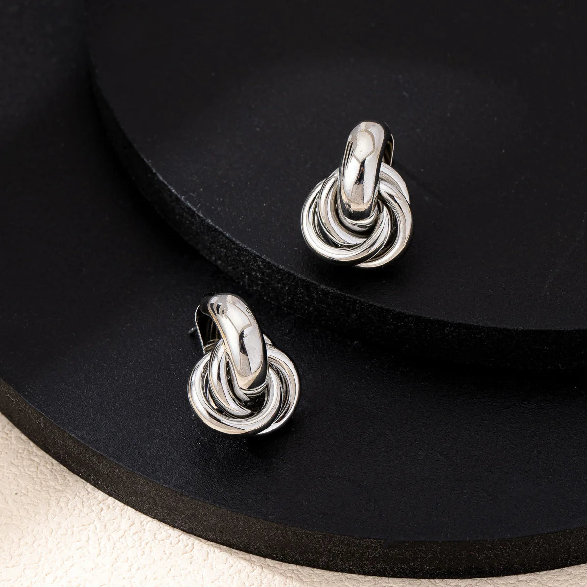 Fashion Round Double Ring Metal Stud Earrings For Women Men Gold