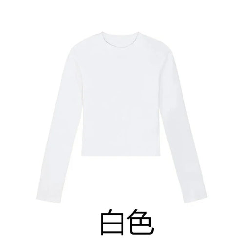 Cotton O Neck Long Sleeve Shirt Women Sexy Cropped Tops 2024 Autumn