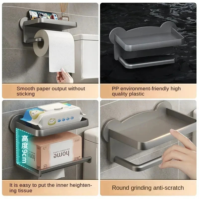 Punch Free Wall Mounted Tissue Storage Rack Paper Roll Shelf Holder