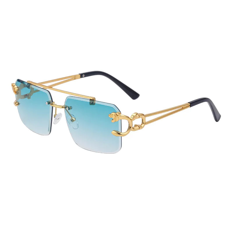Fashion Metal Leopard Rimless Sunglasses Double Bridges Gradient Ocean