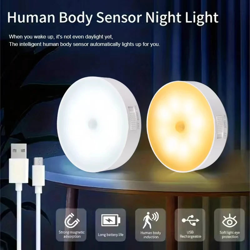 CY Motion Sensor LED Night Light USB Rechargeable For Kitchen Cabinet