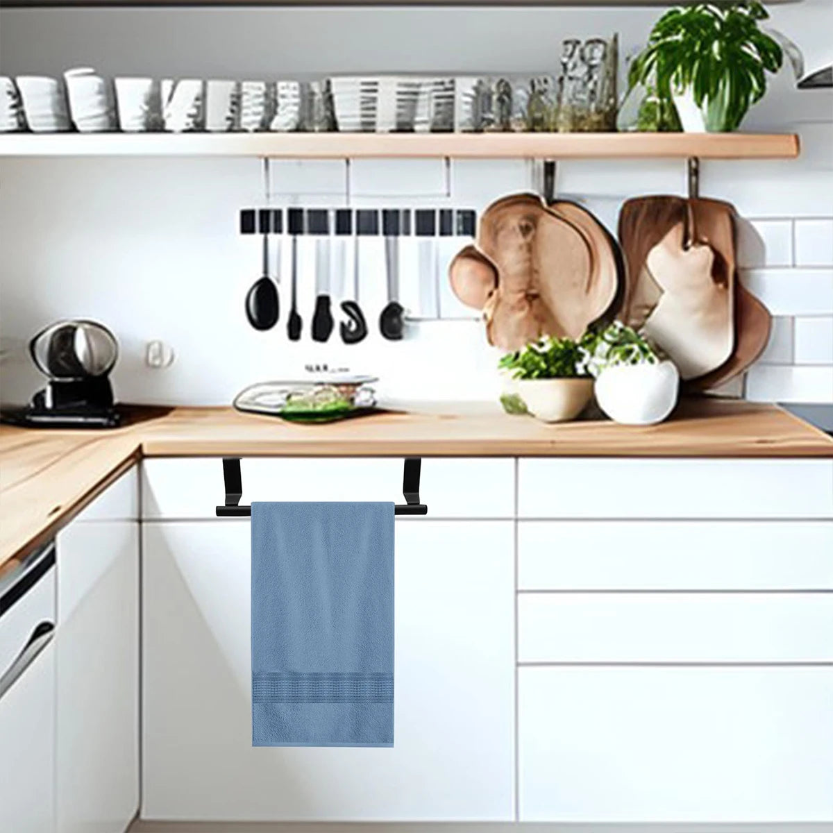 Black Towel Rack No Drilling 23CM Hanging Kitchen Towel Rack Cabinet