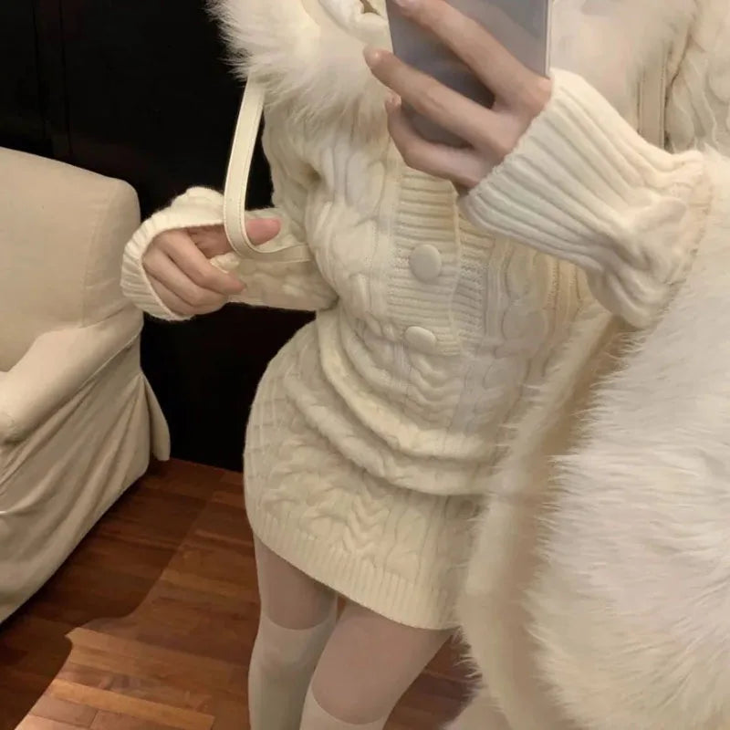 Autumn Winter Elegant Women Sweater Christmas Red Slim Fur Patchwork