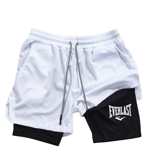 Men's compression gym shorts, EVERLAST printed sports pants, double