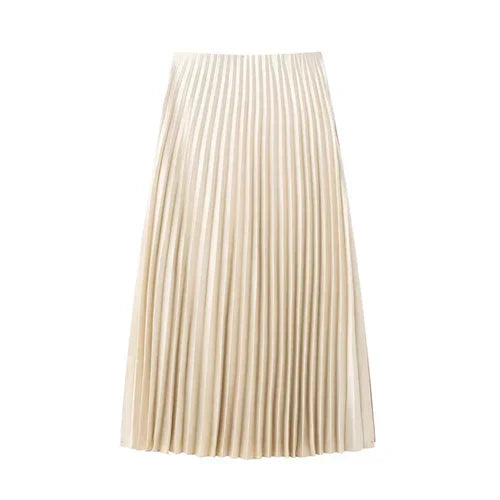 HXAO Women's Pleated Skirt Summer Brown Ruffle Skirt Cylinder Pleats
