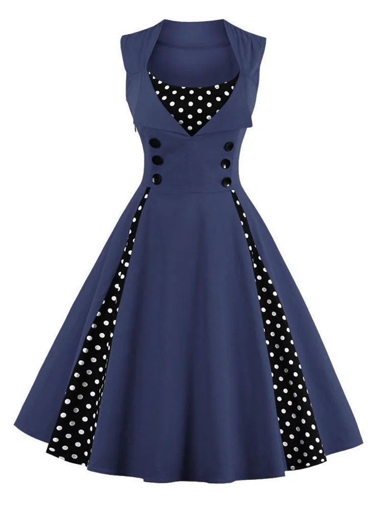 S-5XL Women Robe Retro Vintage Dress 50s 60s Rockabilly Dot Swing Pin