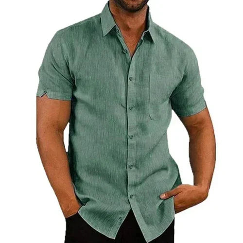 Summer Cotton Linen Shirts for Men Casual Short Sleeved Shirts Blouses