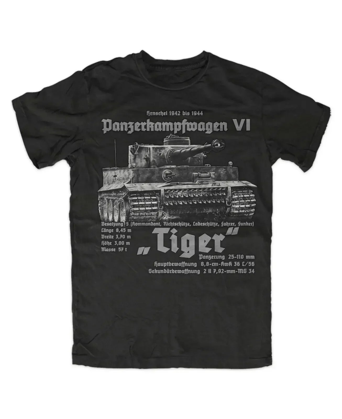 WW2 Wehrmacht Tank Force King Tiger Tank T-Shirt. Summer Cotton Short