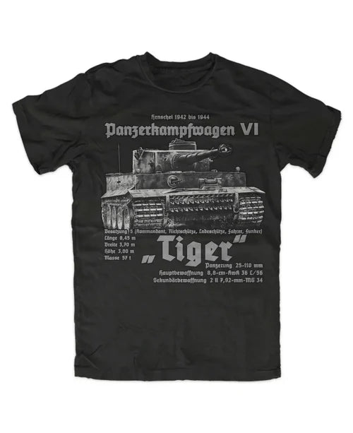 WW2 Wehrmacht Tank Force King Tiger Tank T-Shirt. Summer Cotton Short