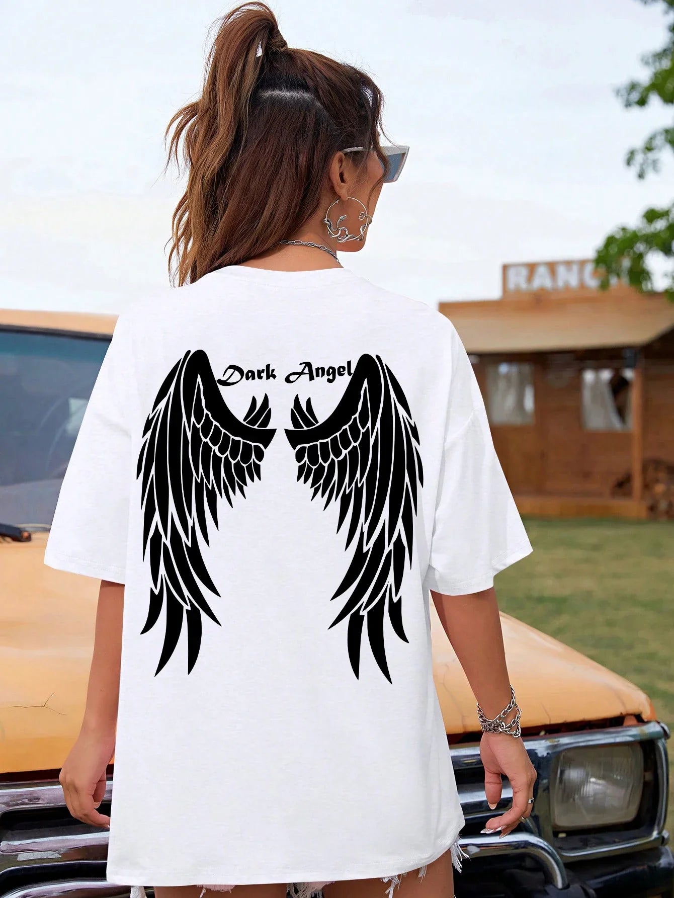 Dark Angel Wing Hot sale Graphic Printed T-Shirts For Women Loose