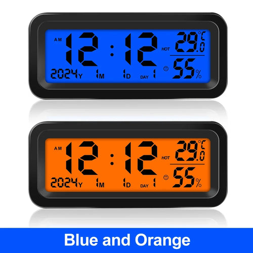 Solar Car Clocks Dashboard Thermometer Automotive Electronic Watch Led
