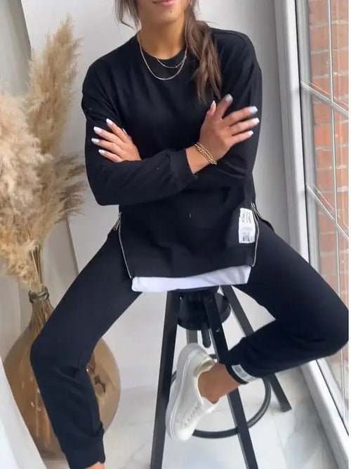 New Autumn Patchwork Loose Two Piece Set Women's Fashion Long Sleeve