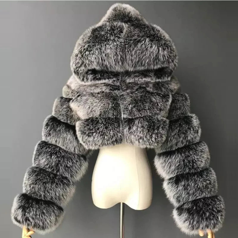 High Quality Furry Cropped Faux Fur Coats and Jackets Women Fluffy Top