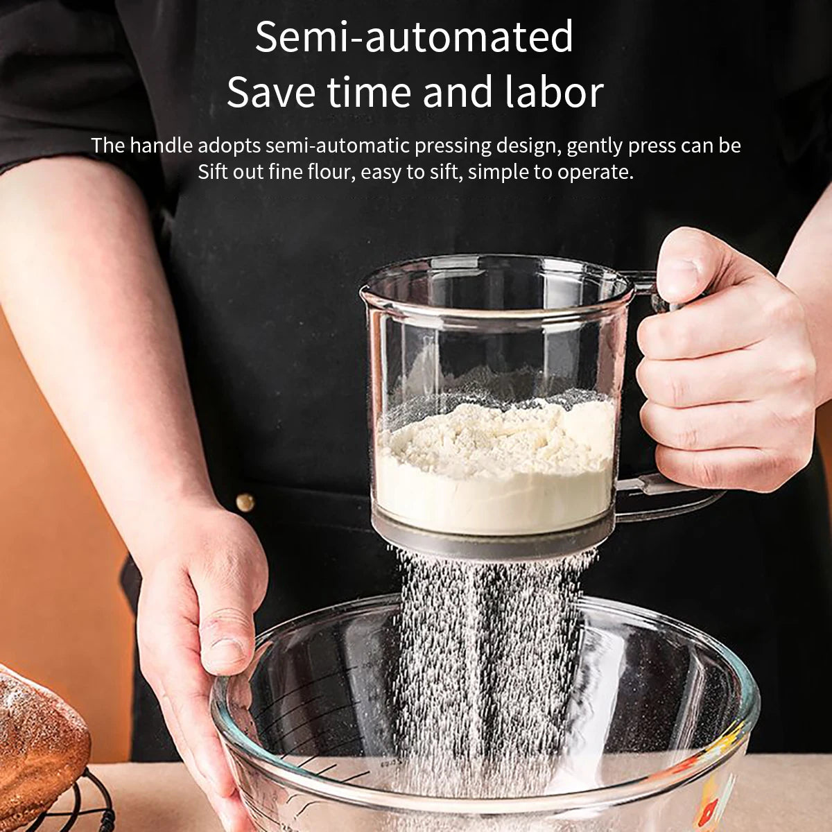 Kitchen baking, cake flour sieve, 40 mesh semi-automatic filter sieve,
