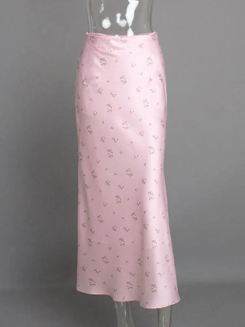 Tossy Summer Printed Fashion Long Skirt For Women High Waist Contrast