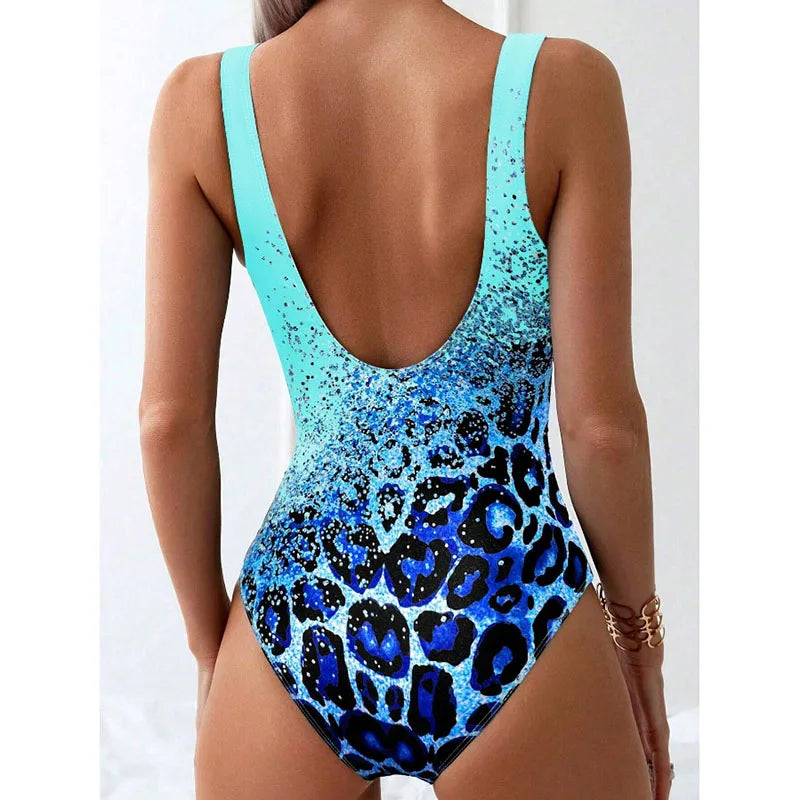 New Sexy Printed Bikini Tie Dye Leopard Print Backless Sports Swimsuit Women's One-piece Bikini Set