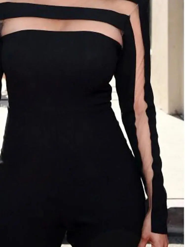 Yeezzi Female Fashion Sexy Mesh Split-Joint High Neck T-Shirts 2024