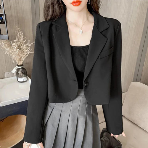Cropped Blazers for Women 2024 New Korean Fashion Long Sleeve Button
