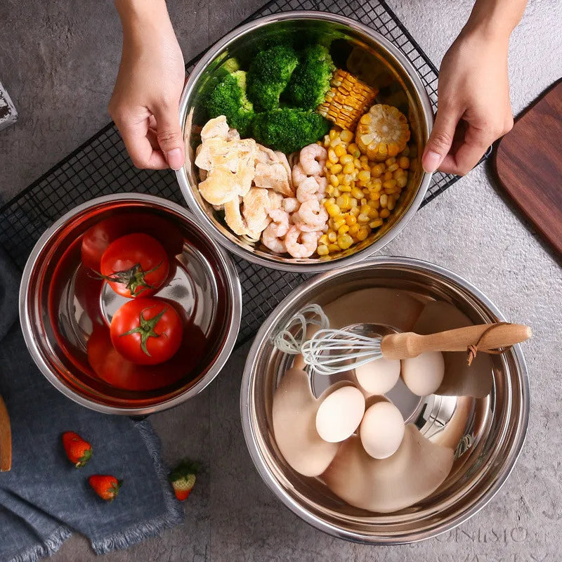 Stainless Steel Salad Mixing Bowl with Lid Fruit Vegetable Dough Basin