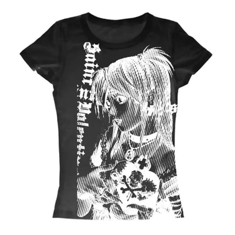 Y2k anime Streetwear O-neck 90s Text Printing Tops Women Harajuku