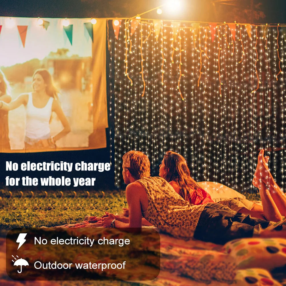 Solar Curtain Light LED Outdoor Waterproof 300leds Garland Decoration