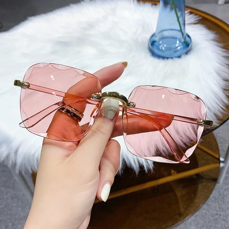 Square Rimless Fashion Sunglasses for Women Men Summer Gradient Sun