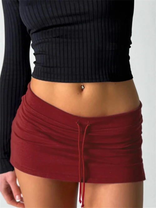 Cuteandpsycho Solid Lace-up Mini Skirts Sexy American Retro Basic