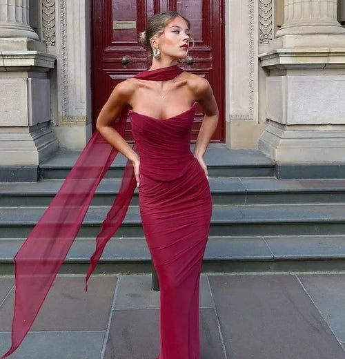 Suninheart Elegant Women 2 Piece Dress Set 2024 Strapless Bodycon Crop