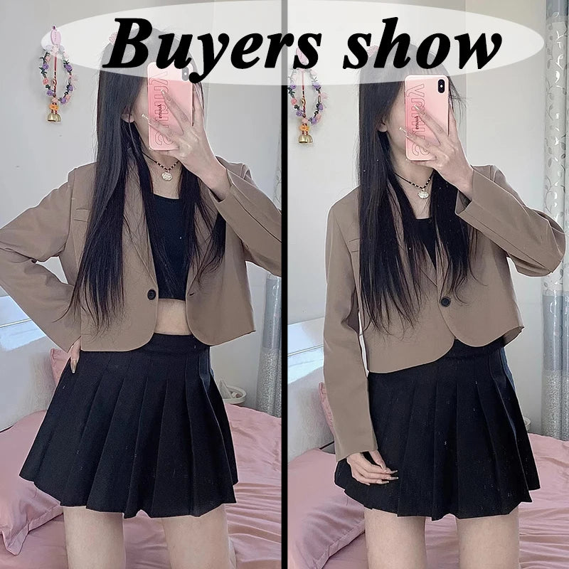 Cropped Blazers for Women 2024 New Korean Fashion Long Sleeve Button