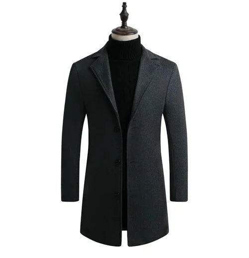 2024 Spring Autumn New Long Cotton Coat New Wool Blend Pure Color