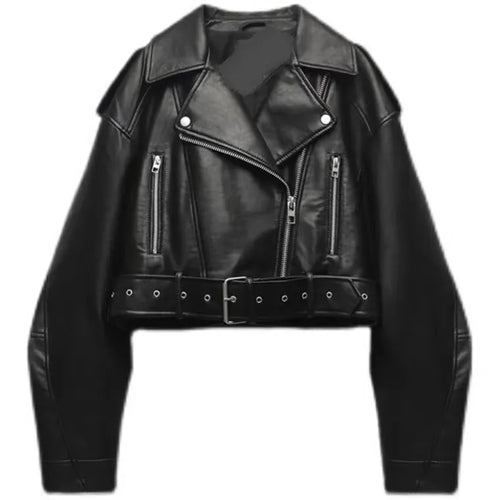 TRAF Women Oversized Vintage Loose Pu Faux Leather Short Jacket with