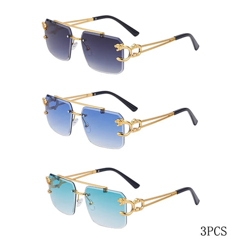 Fashion Metal Leopard Rimless Sunglasses Double Bridges Gradient Ocean