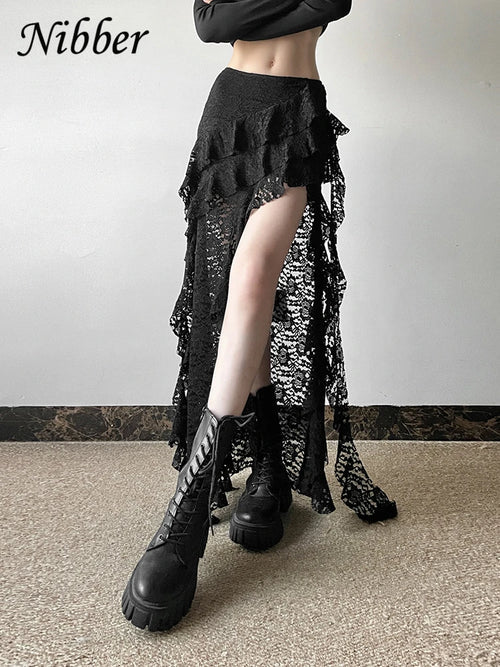 Nibber Tassels Women Skirts Irregular Hem Multi-Layered Ruffles Lace