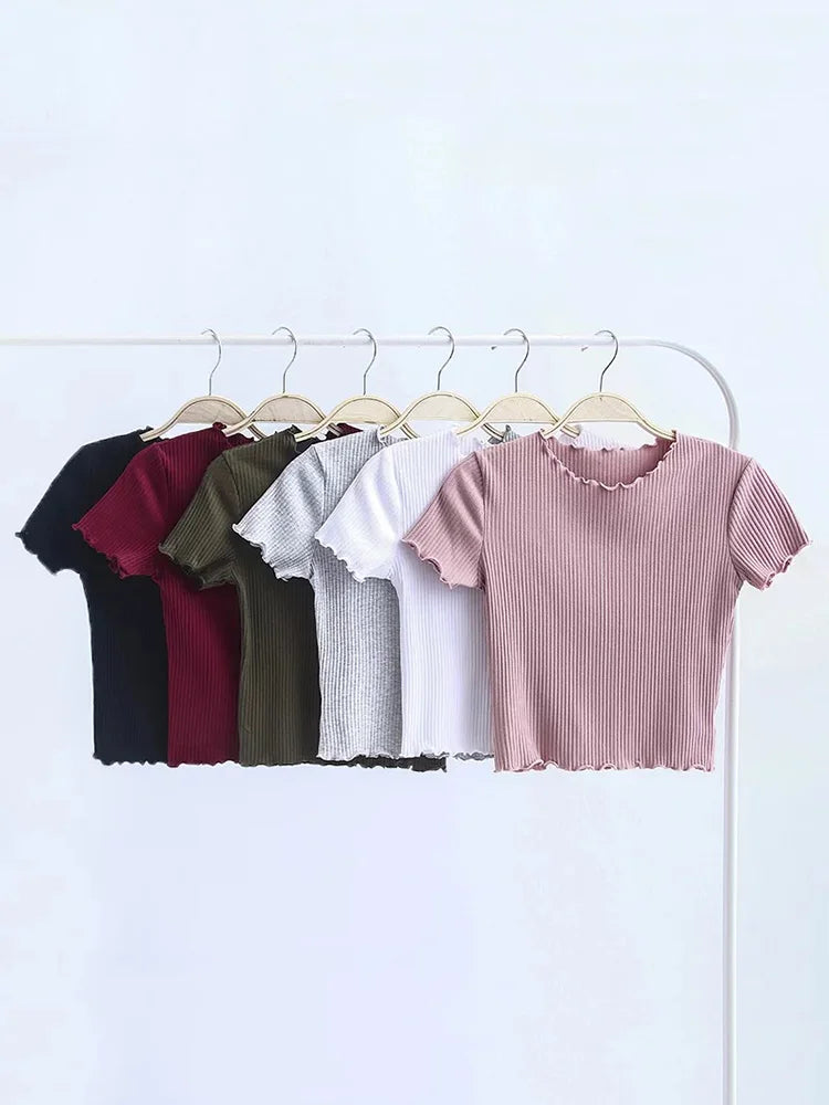 AOSSVIAO Vintage Wood ears O neck Short sleeve T-shirt 2024 New Woman