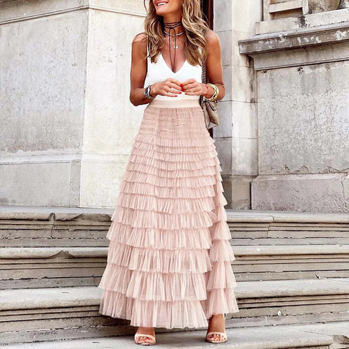 Casual Womens Solid Ball Gown Long Skirt Tulle High Waist Pleated Tutu