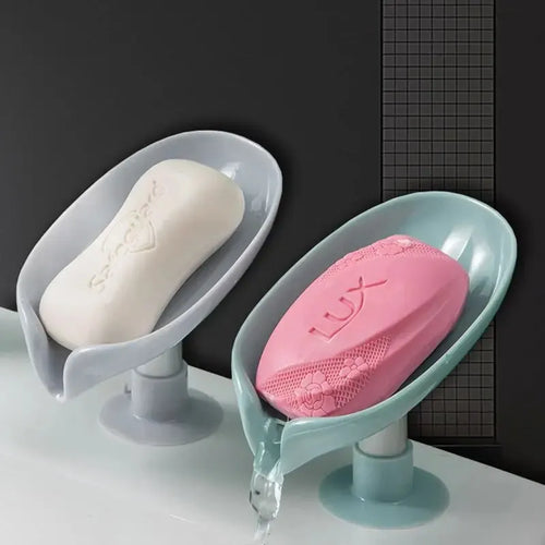 2pcs Drain Soap Holder Leaf Shape Soap Box Suction Cup Tray Drying
