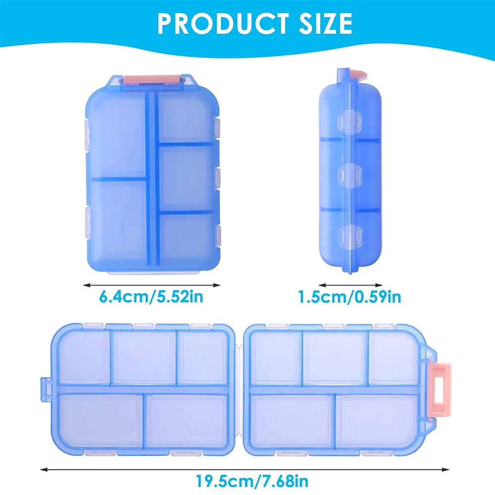 1Pcs Travel Pill Organizer, 10 Grid Compartments Pocket Pharmacy,